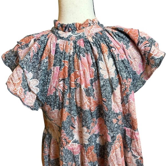 Anthropologie Steele Womens XS Floral Ruffle Peasant Midi Dress Cottagecore Boho - Picture 9 of 15